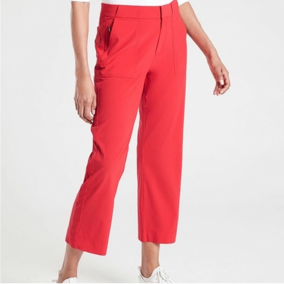 Athleta Tribeca Utility Crop Pants Hibiscus Red Size 16 - Picture 4 of 14